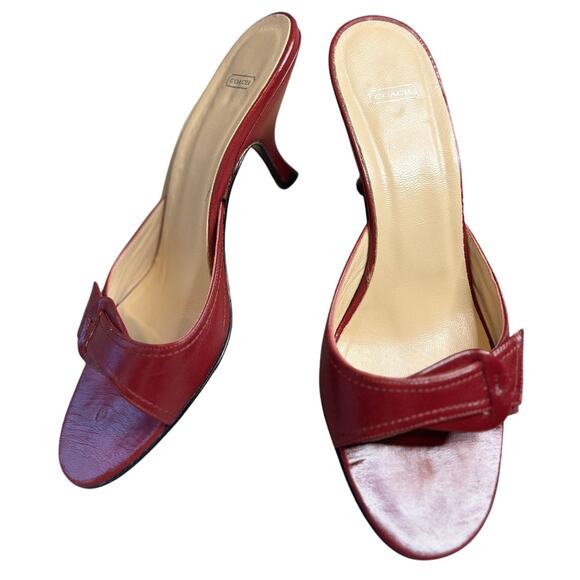 Vintage Coach Frederica Kid Leather Red 2" Kitten Heel Mules 8.0M in box - Picture 1 of 10